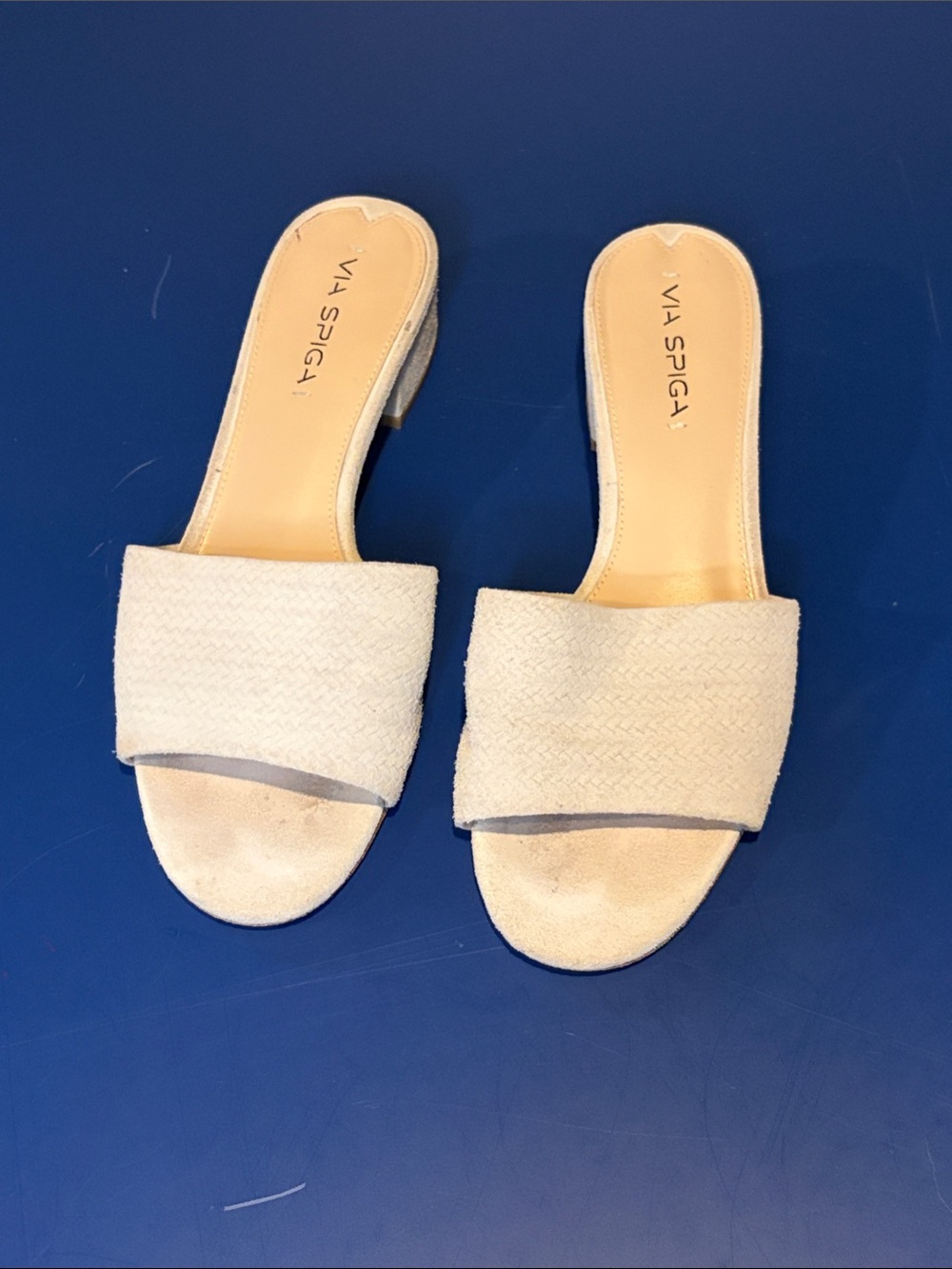 Via Spiga Stone White Suede Slide Mules